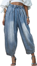 Women's Wide Leg Baggy Jeans Plus Size Light Blue - Elastic Waist