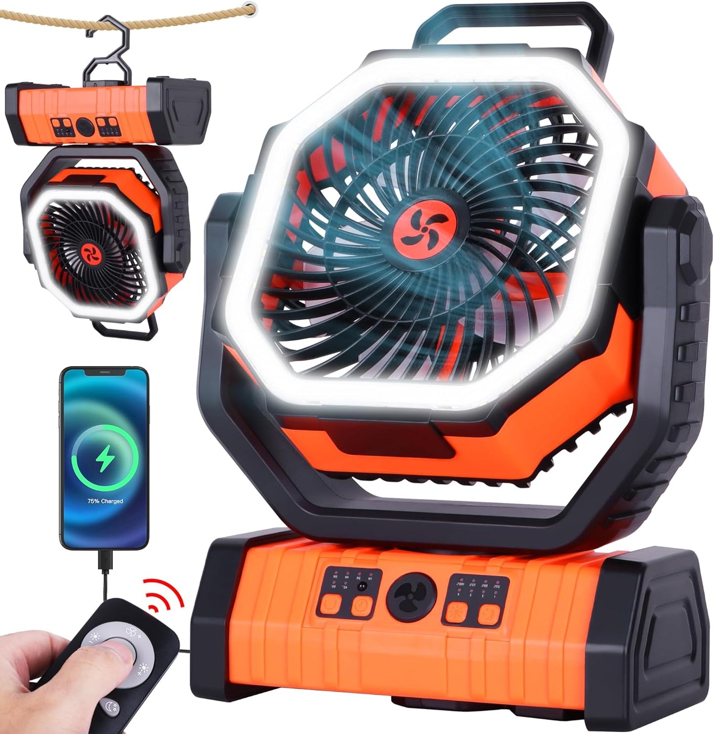 20000mAh Portable Camping Fan with LED Light & Timer - Stay Cool Anywhere!