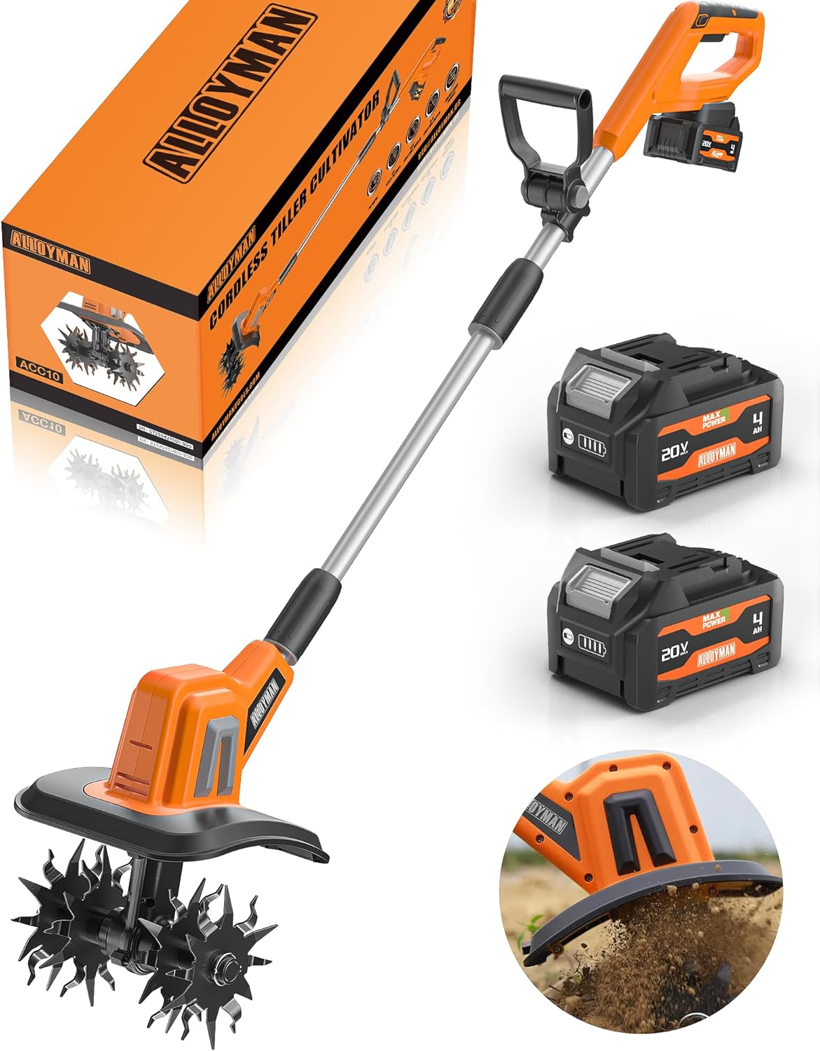 Alloyman 20V Cordless Tiller Cultivator for Easy Gardening