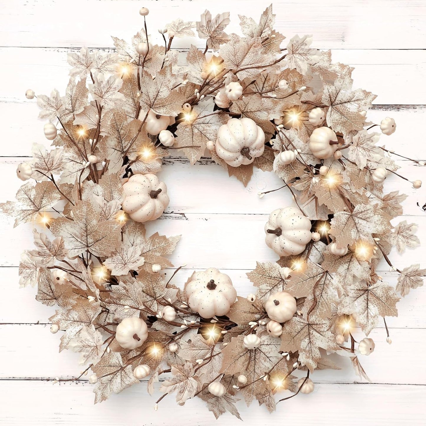 26 Inch Large Foldable Fall Wreath with Lights for Home Decor