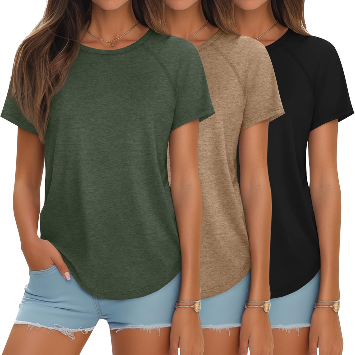 Ficerd 3 Pcs Women Short Sleeve Shirts for Summer Style