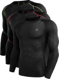 NELEUS Men's 3 Pack Compression Long Sleeve Shirts - Dry Fit