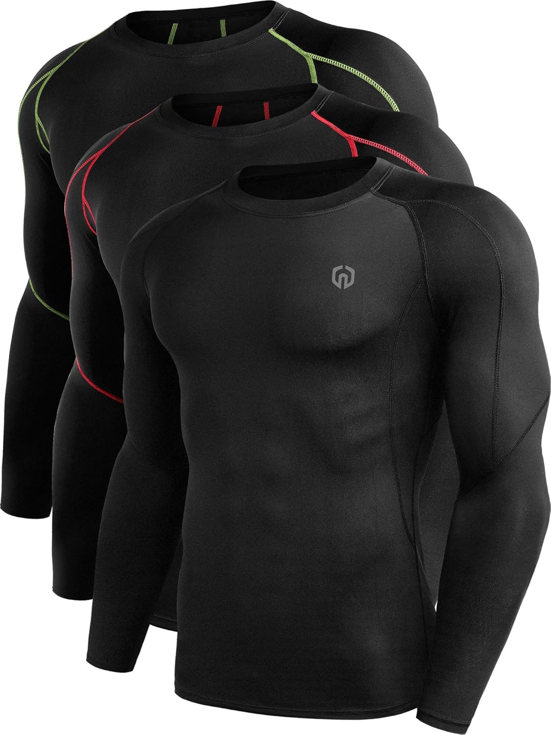 NELEUS Men's 3 Pack Dry Fit Long Sleeve Compression Shirts