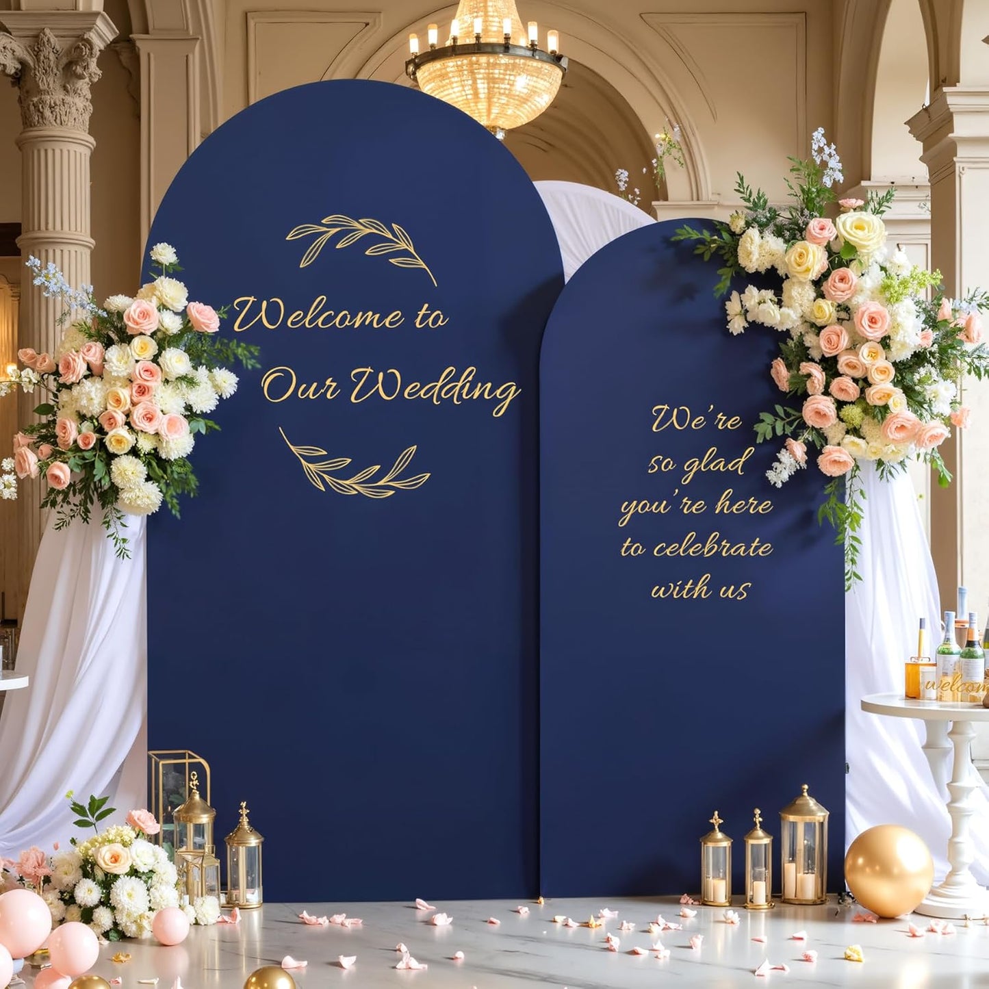 Navy Blue Arch Covers Backdrop Set of 2 for Events and Parties