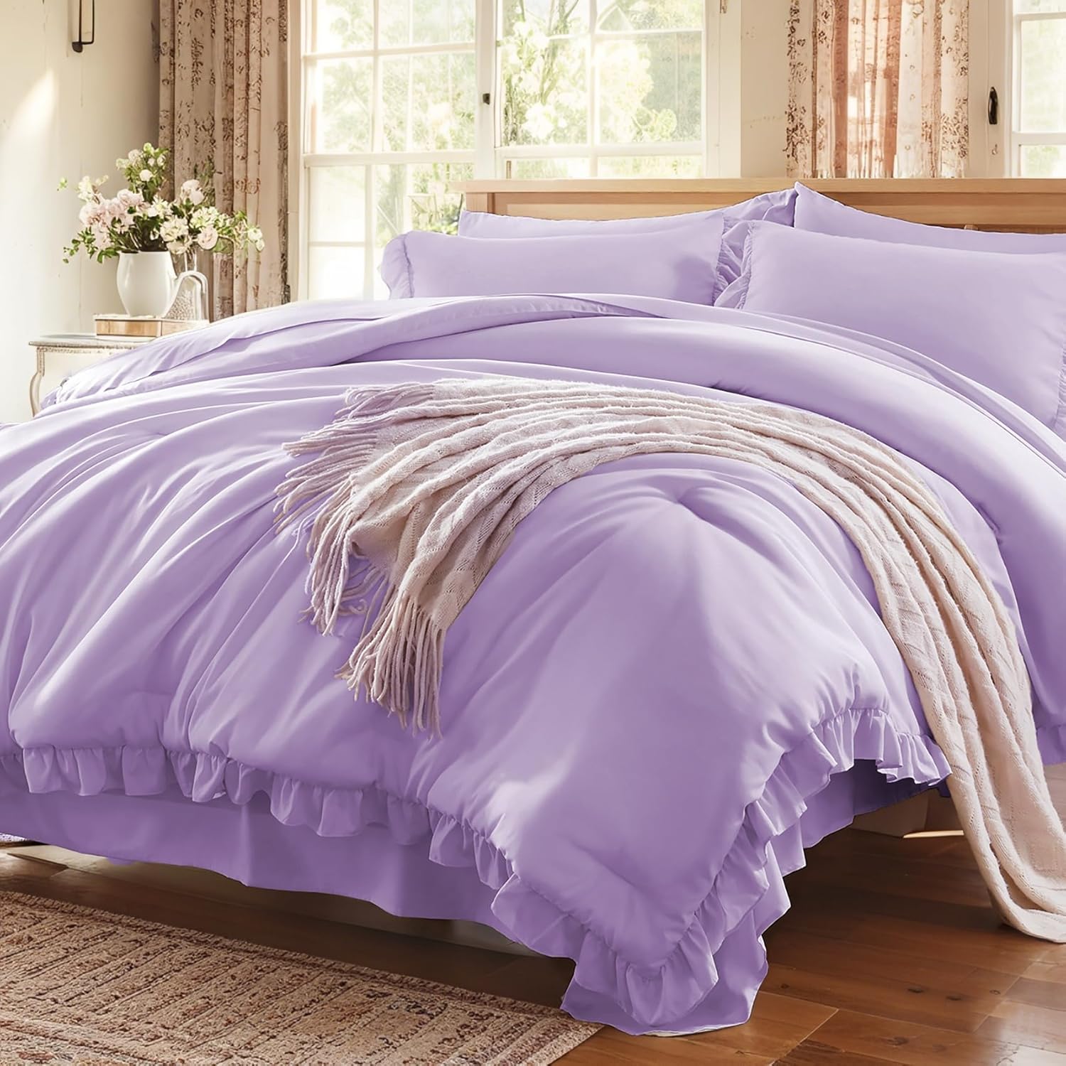 Anluoer Queen Comforter Set 7 Piece for Cozy All Season Use