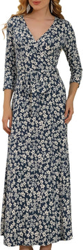 Aphratti Women's Maxi Dress V Neck Faux Wrap - Flowy Ankle Length