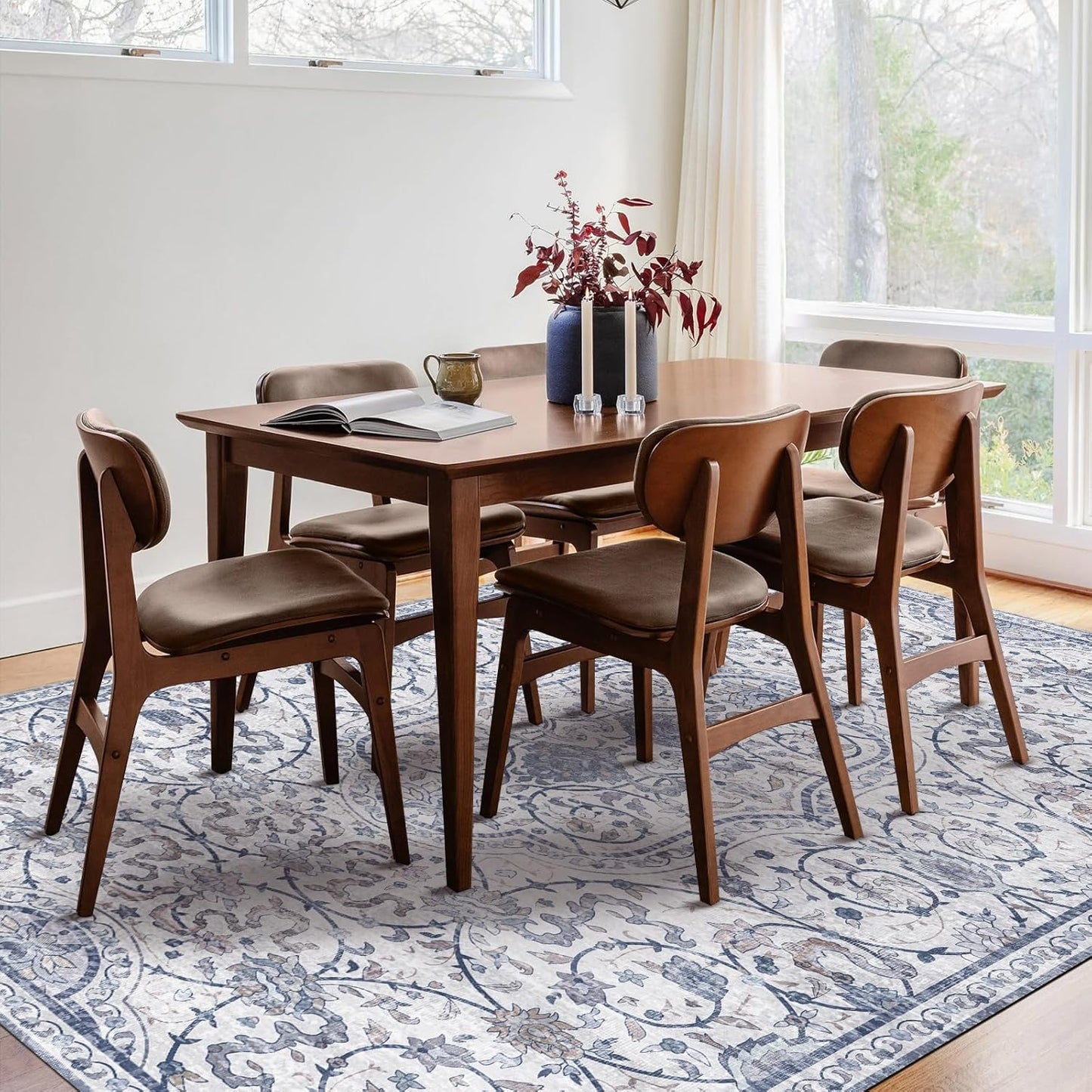 Area Floor Mat for Under Dining Table, Waterproof Vintage Print