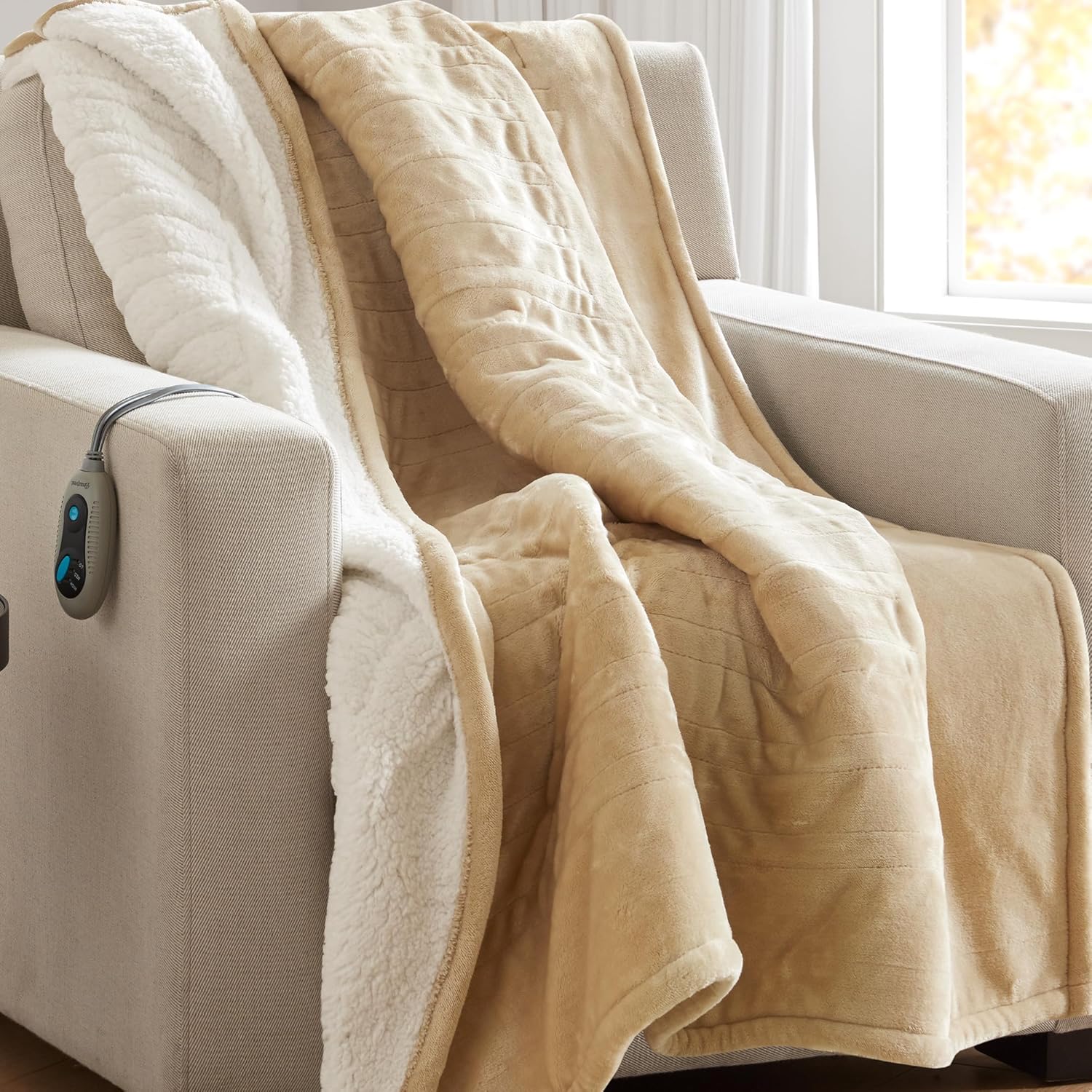 Beautyrest Heated Blanket - Soft Sherpa Electric Throw for Comfort