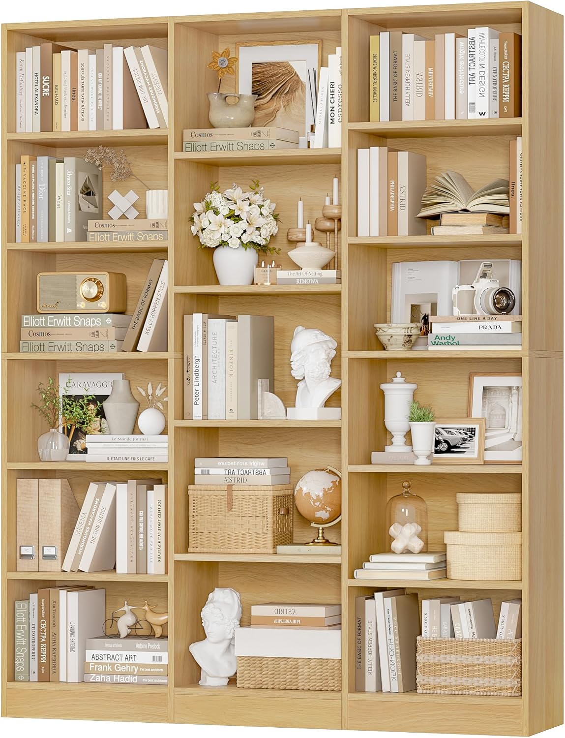 Triple Wide Bookshelf with 17 Open Display Shelves for Home