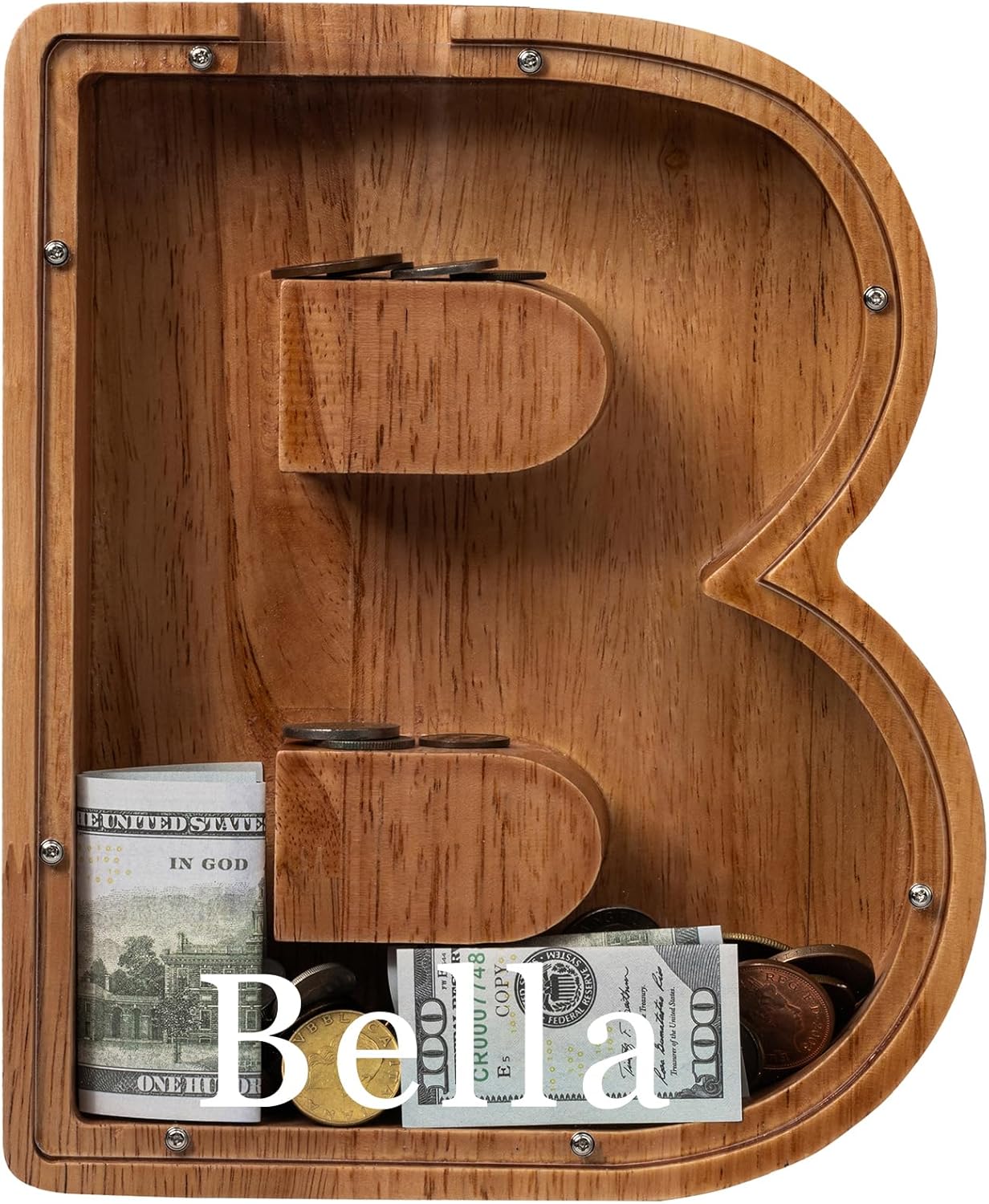 Personalized 12in Extra Large Wooden Letter Piggy Bank for Kids