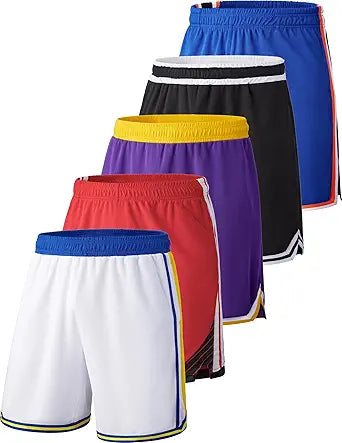 Pack of 5 Men's Athletic Basketball Shorts Quick Dry Activewear