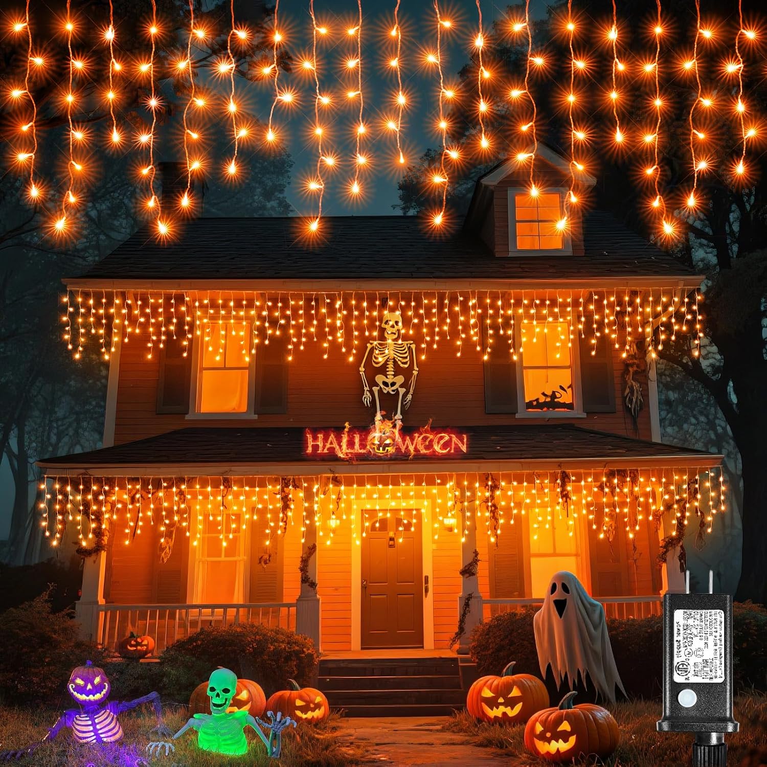 Orange Halloween Lights Outdoor - 66FT 640 LED Icicle Lights