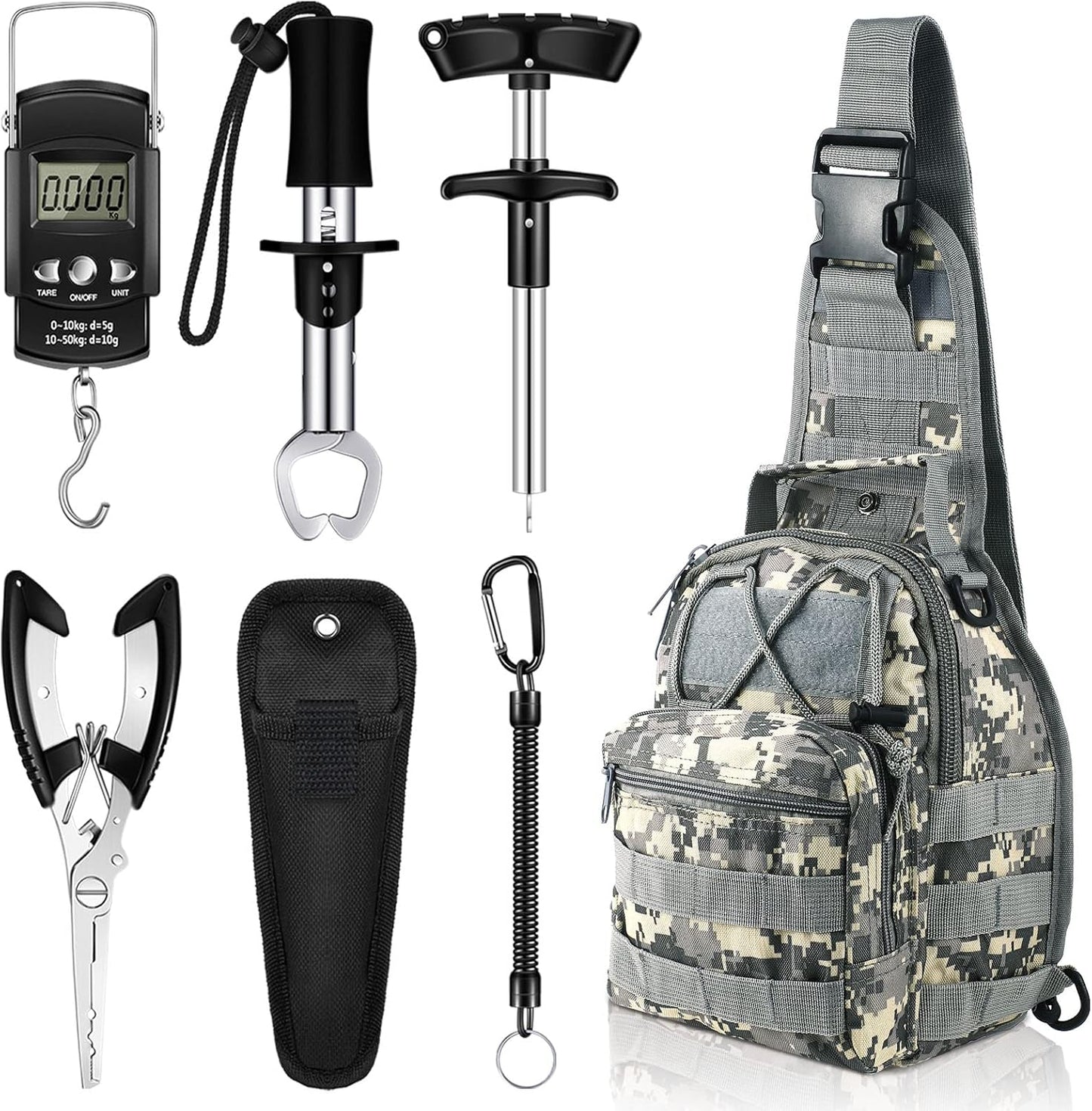 7 Pcs Fishing Kit w/ Digital Scale & Gripper