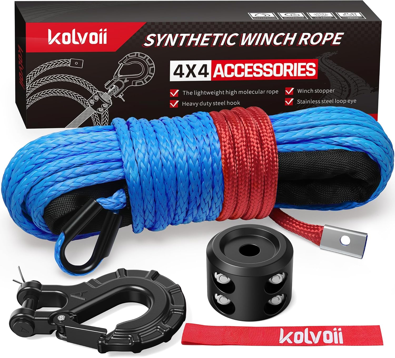 Kolvoii Synthetic Winch Rope Kit for Off-Road Vehicles 50ft