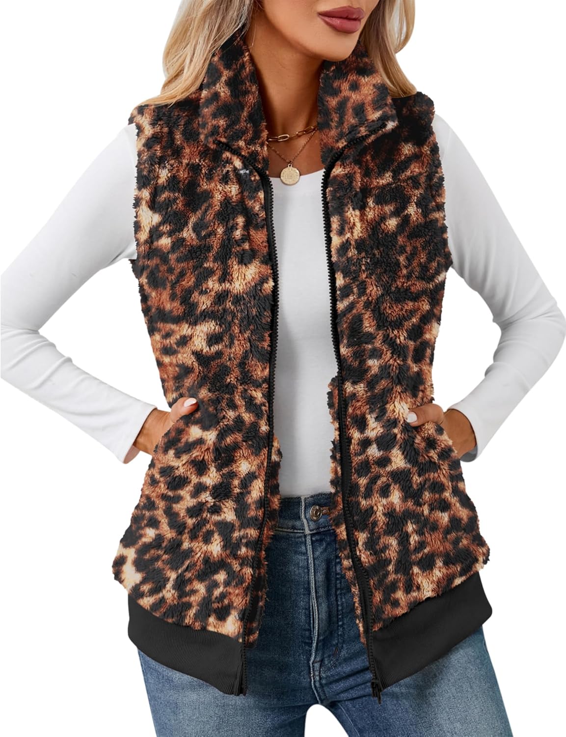 LOMON Womens Fuzzy Fleece Vest for Casual Warmth and Style