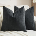 Black Chenille Decorative Throw Pillow Covers 24x24 in - Soft Textured