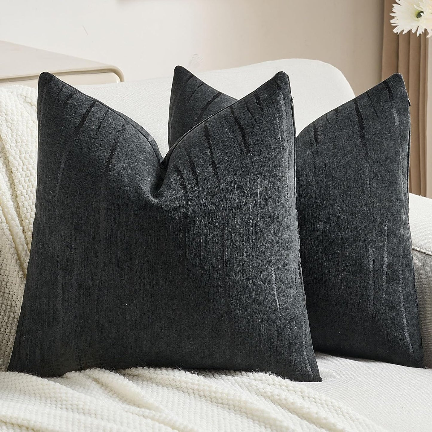 FUTEI Black Chenille Decorative Throw Pillow Covers Set of 2