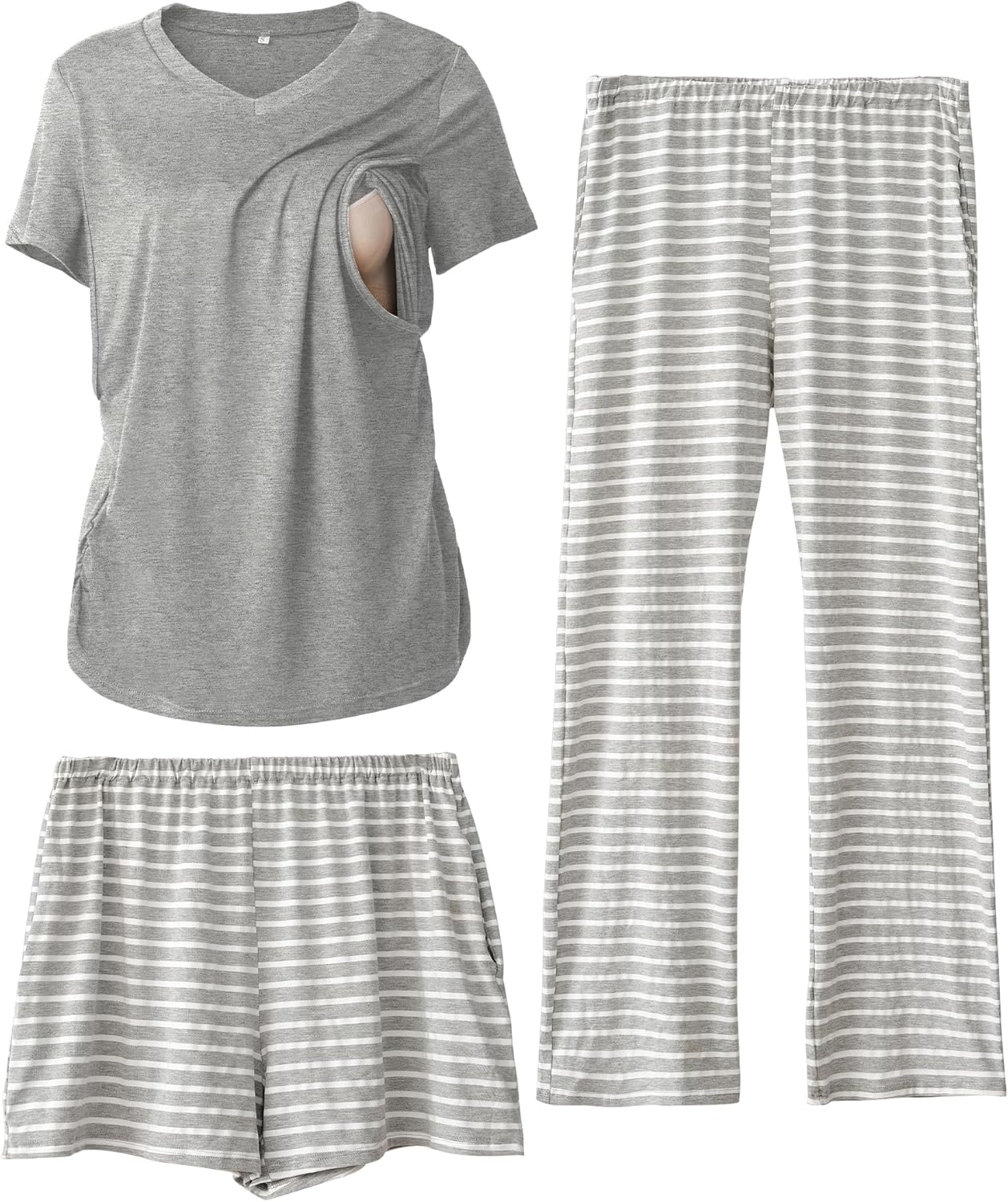 Rnxrbb 3 Piece Women's Maternity Nursing Pajamas Set for Comfort