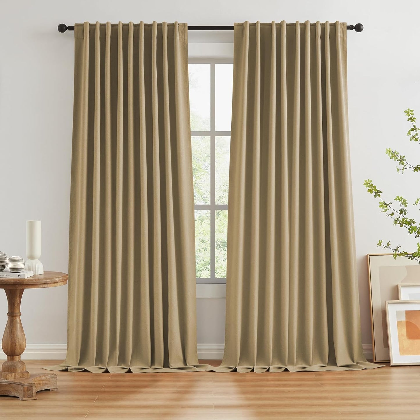Burlap Color Camel Linen Full Blackout Curtains for Living Room