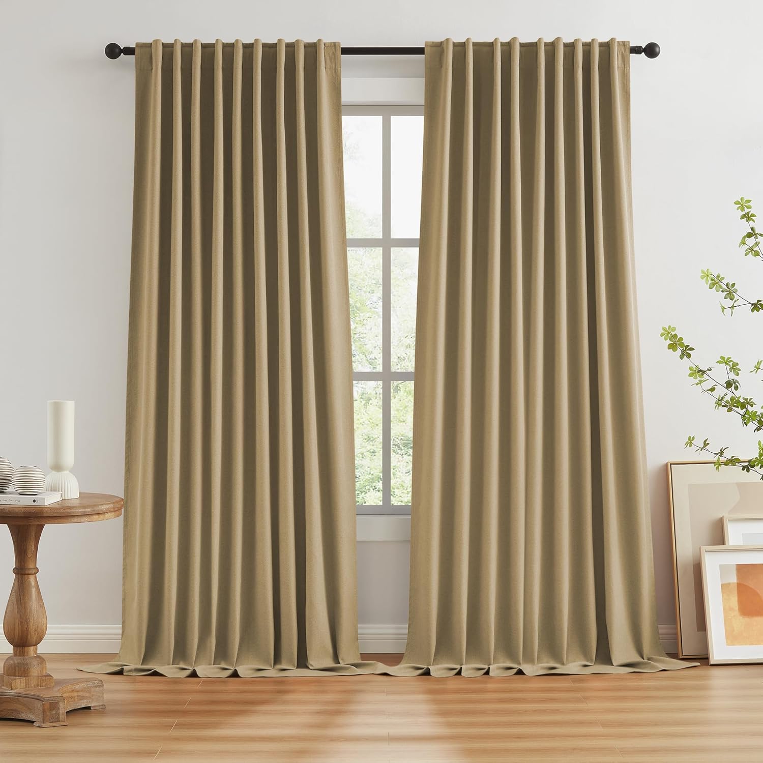 Burlap Color Camel Linen Full Blackout Curtains for Living Room
