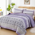 Boho Quilt Set Queen Size Lavender Purple Patchwork - Soft All Seasons