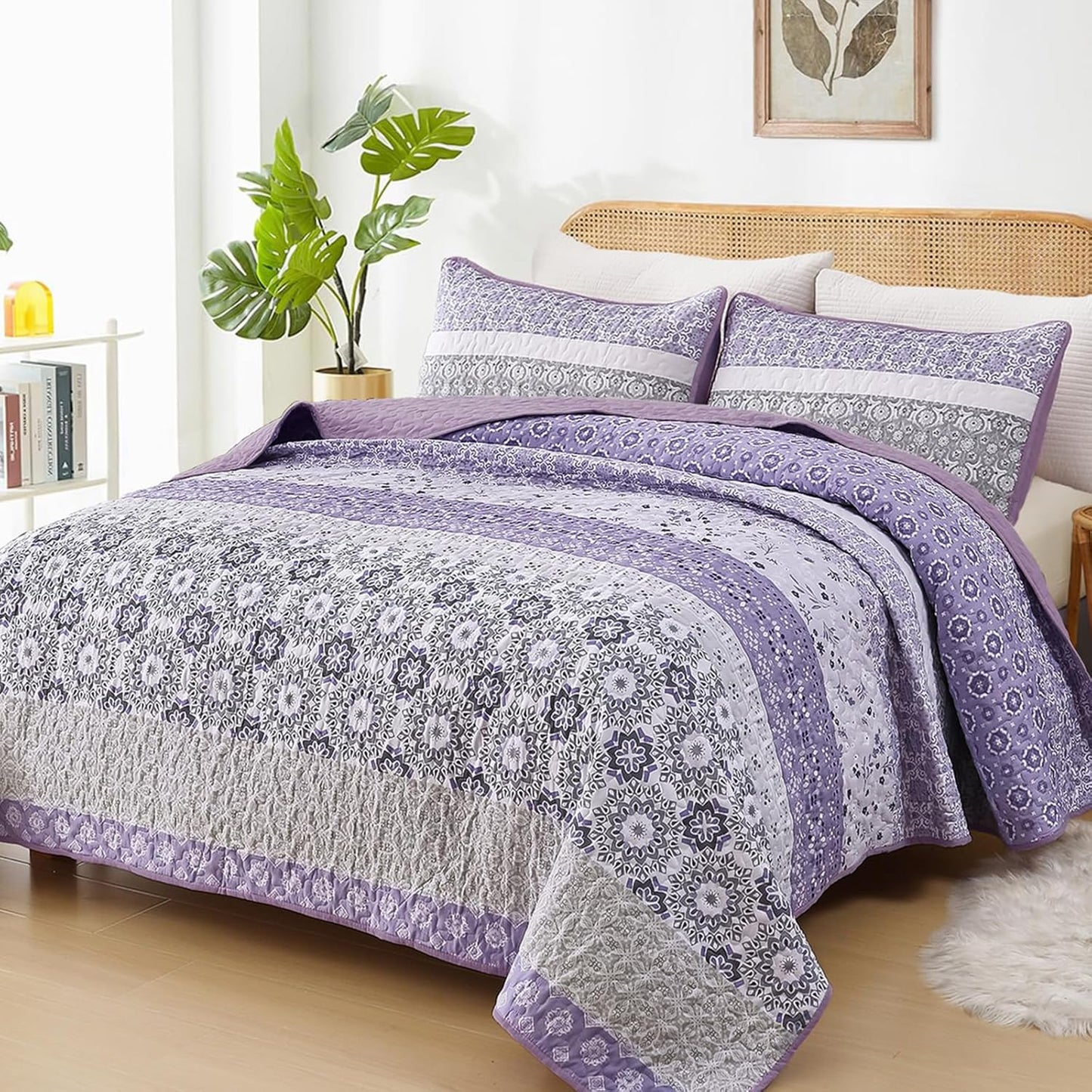 Boho Quilt Set Queen Size in Lavender Purple for All Seasons