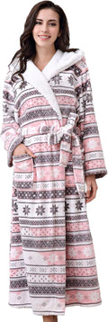 Plush Fleece Bathrobe for Women with Pockets and Adjustable Belt 55in