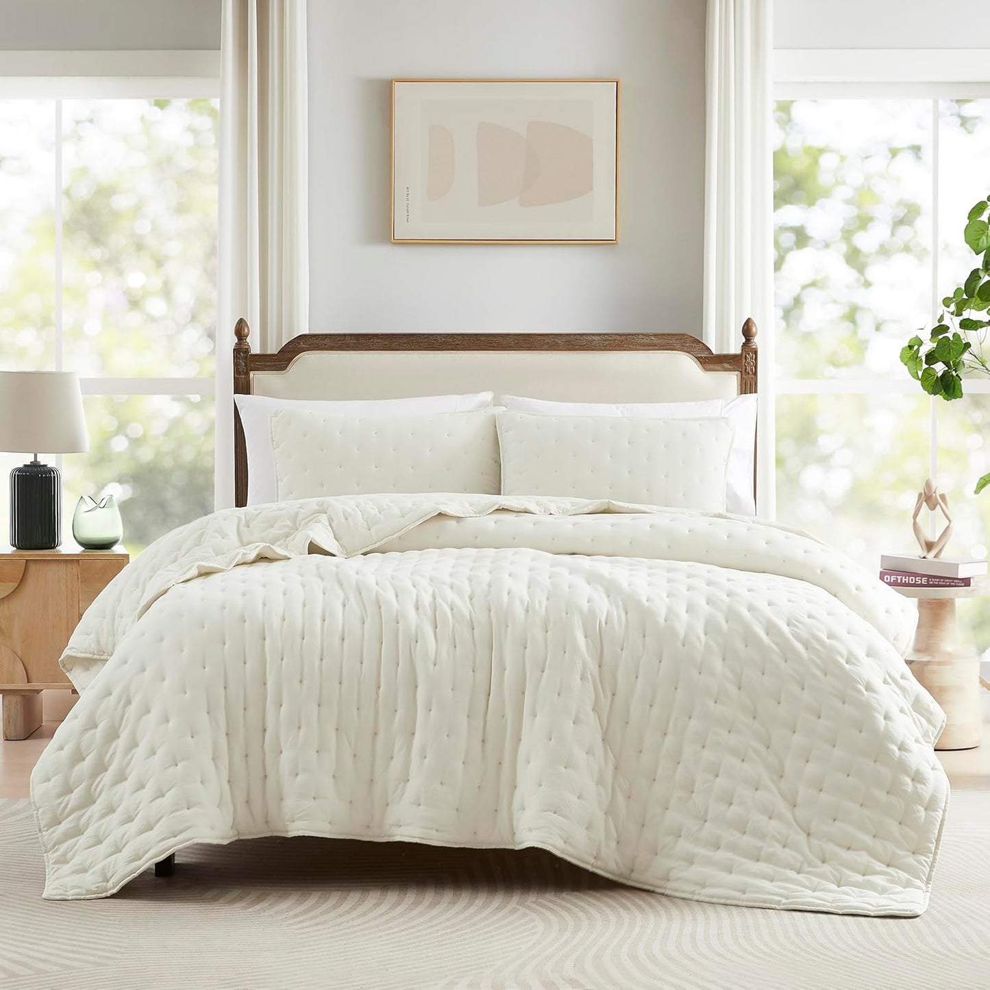 Ivory Cloud California King Size Quilt Bedding Set for Comfort