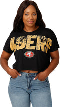 Women's Team Logo Fashion Distressed Crop Top - Soft Cotton Blend