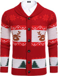 Men's Christmas Cardigan Sweater with Reindeer & Snowflake Pattern