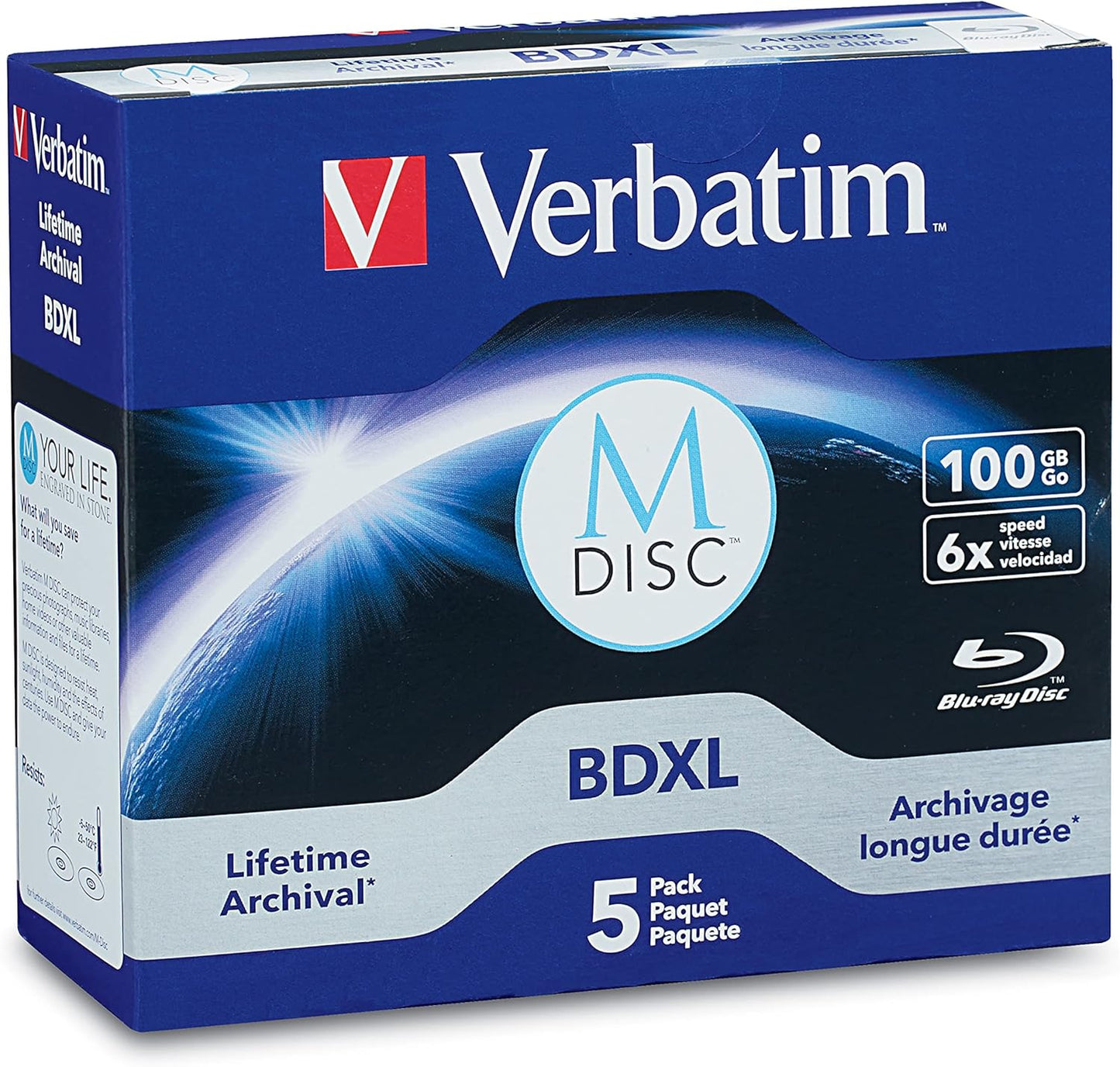 Verbatim M DISC BDXL 100GB 6X Blu-Ray Recordable Media 5pk