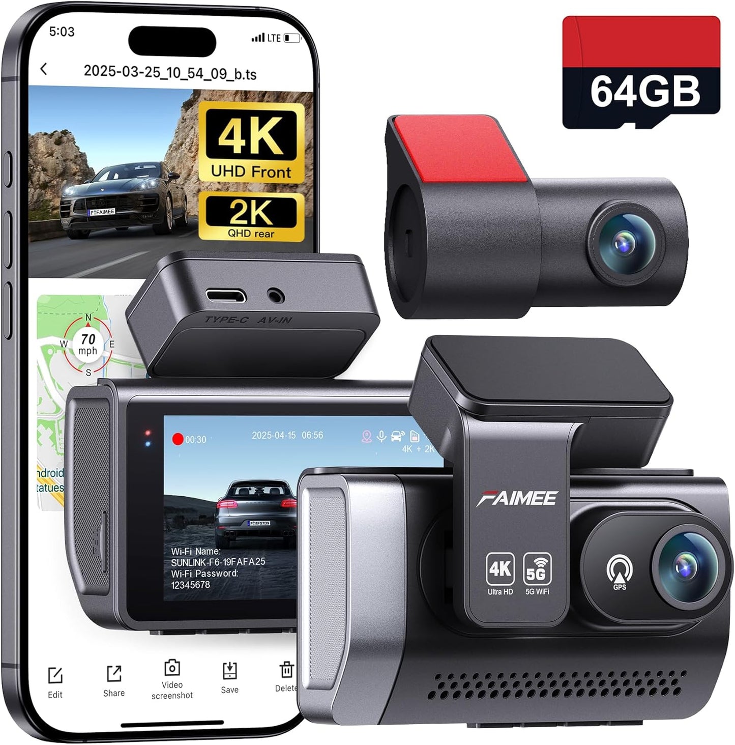 4K Dash Cam Front and Rear with GPS for Ultimate Safety