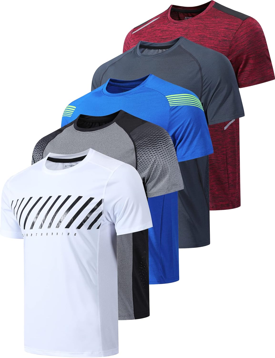 5 Pack Mens Active Quick Dry Crew Neck T Shirts for Workouts