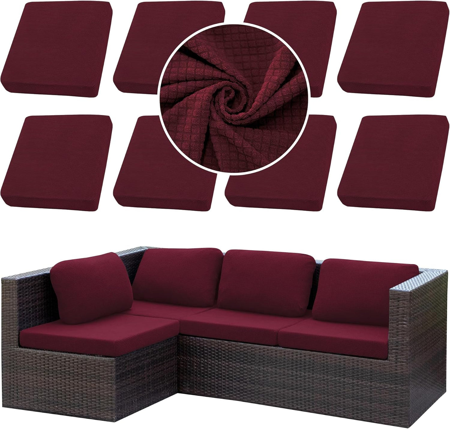 8Pcs Stretch Patio Cushion Cover for Outdoor Furniture Protection