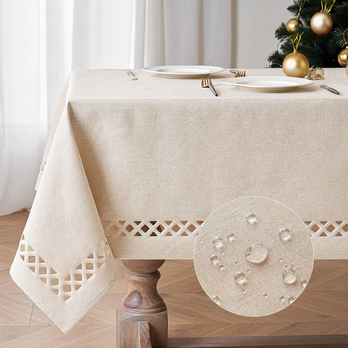 MIULEE Natural Thick Polyester Linen Tablecloth for Events