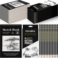 Sketch Drawing Pencils Kit with 12 Spiral Sketchbooks - Portable