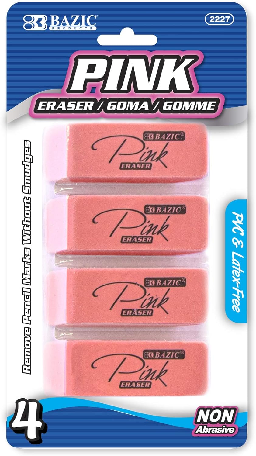 BAZIC Pink Erasers for Precise, Smudge-Free Corrections