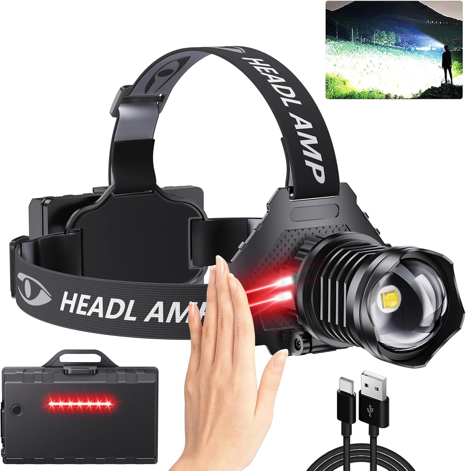 AMAKER LED Rechargeable Headlamp: Super Bright & Waterproof