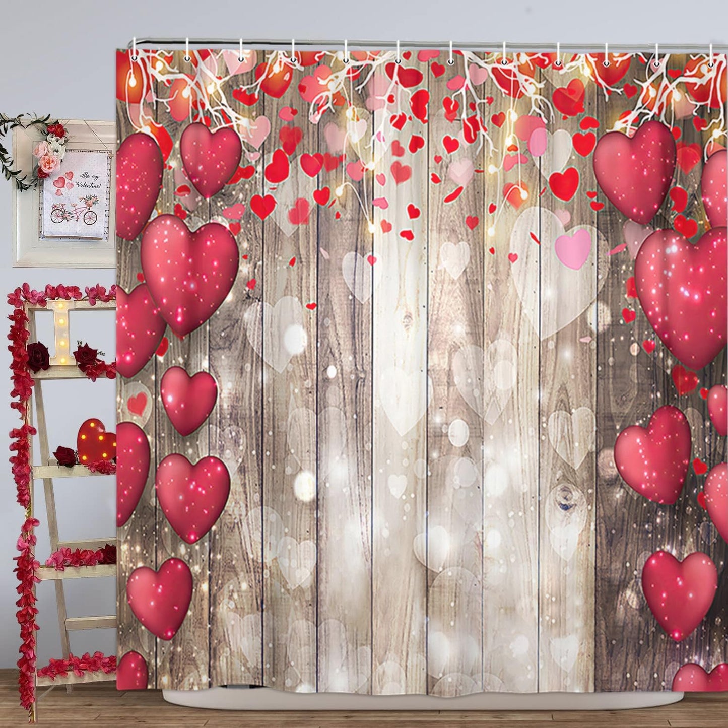 Farmhouse Valentine Shower Curtain - Rustic Charm