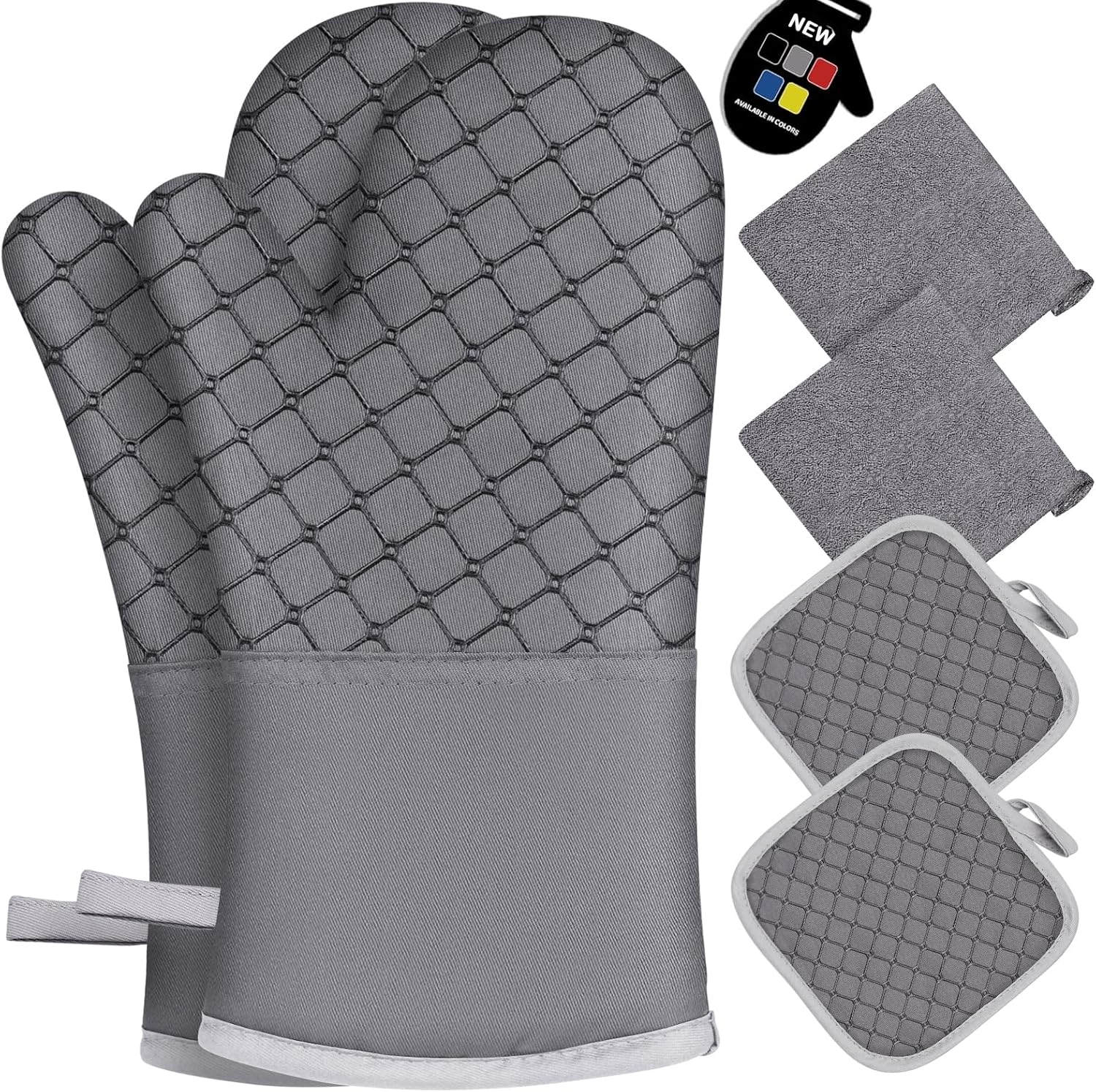500 Heat Resistant Oven Mitts Set, Non-Slip Silicone Surface, Grey