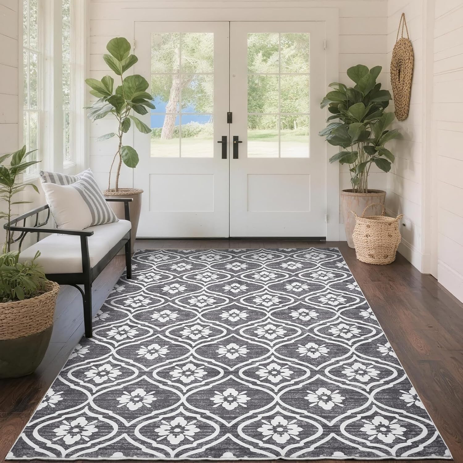 3x5 Ft Washable Grey Rug for Living Room and Kitchen Use