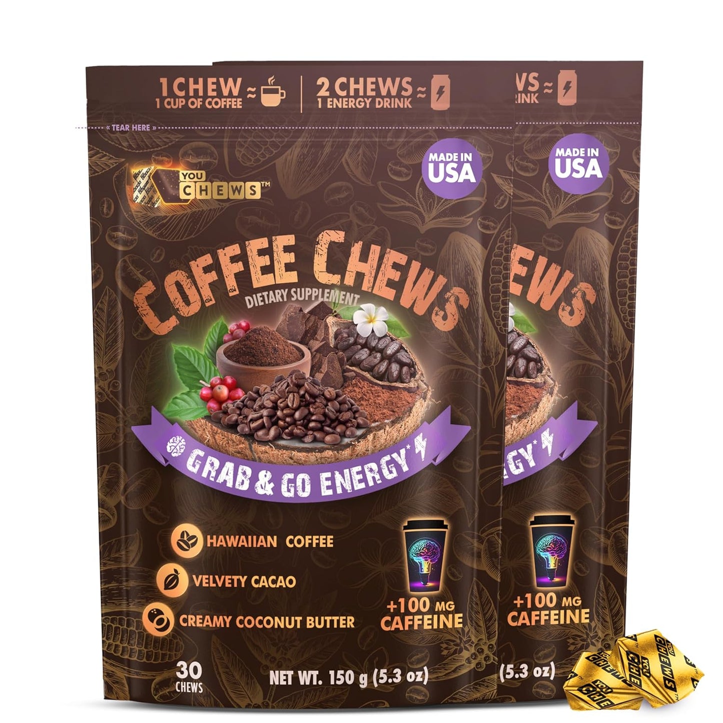 Coffee Chews for On-the-Go Energy with 100mg of Caffeine