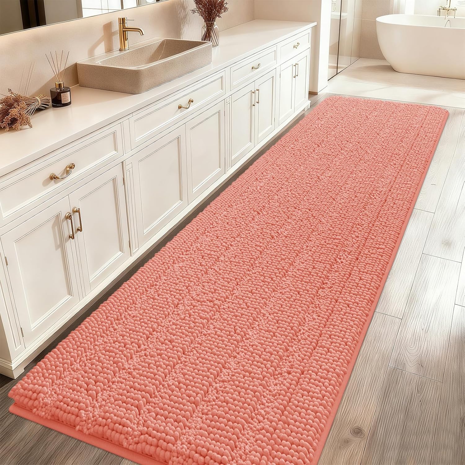 Ultra Soft Striped Coral Bathroom Rug Mat for Luxury Comfort