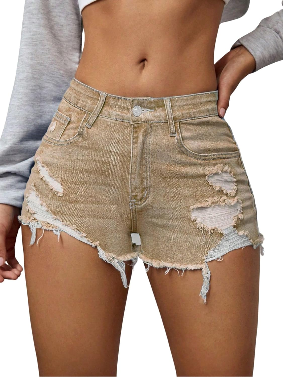 Ripped Distressed Skinny Denim Shorts for Women - Stylish Fit