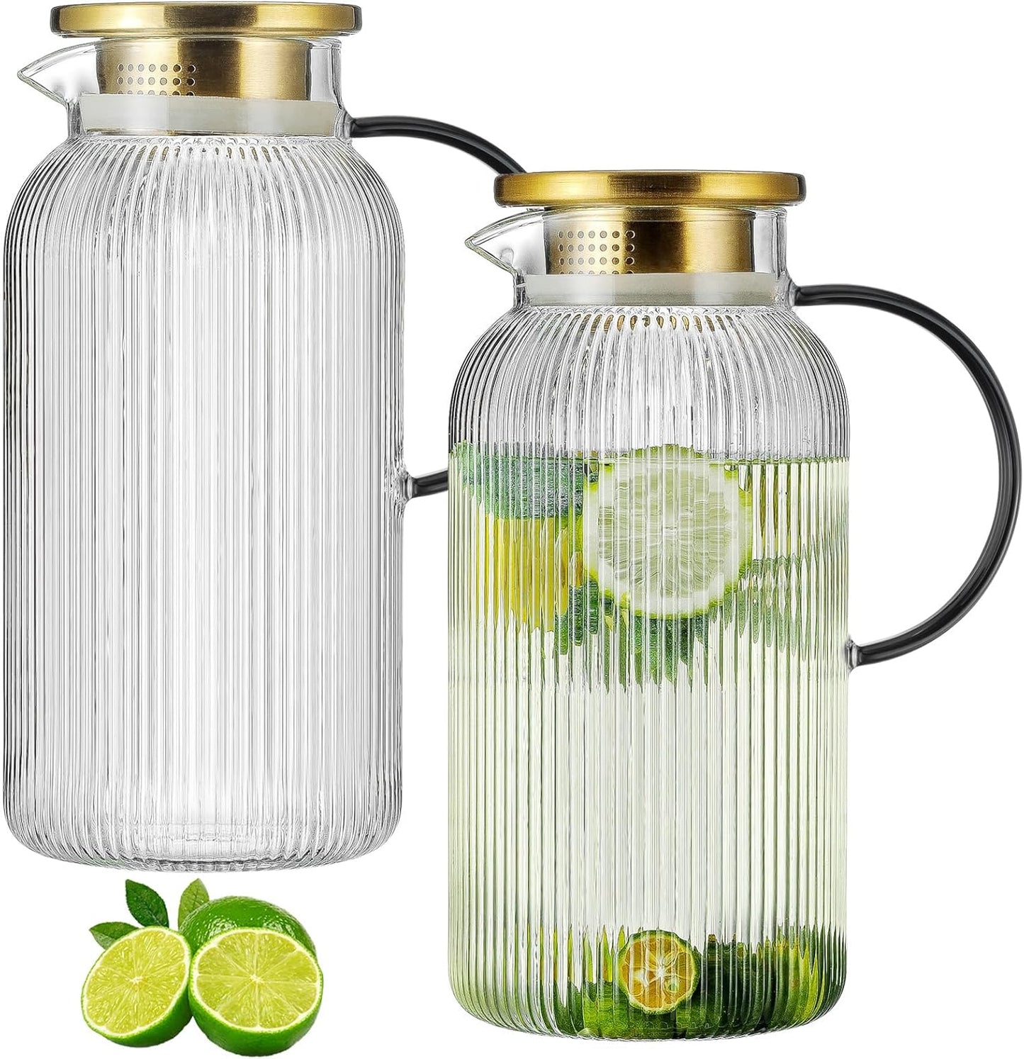 2 Pack Glass Pitcher with Lid for Cold Brew and Beverages