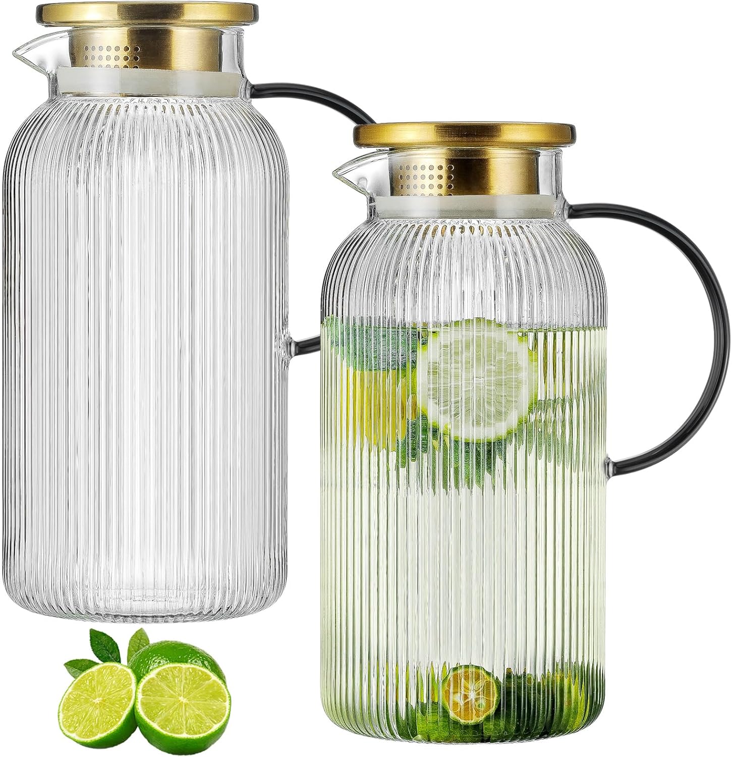 2 Pack Glass Pitcher with Lid for Cold Brew and Beverages