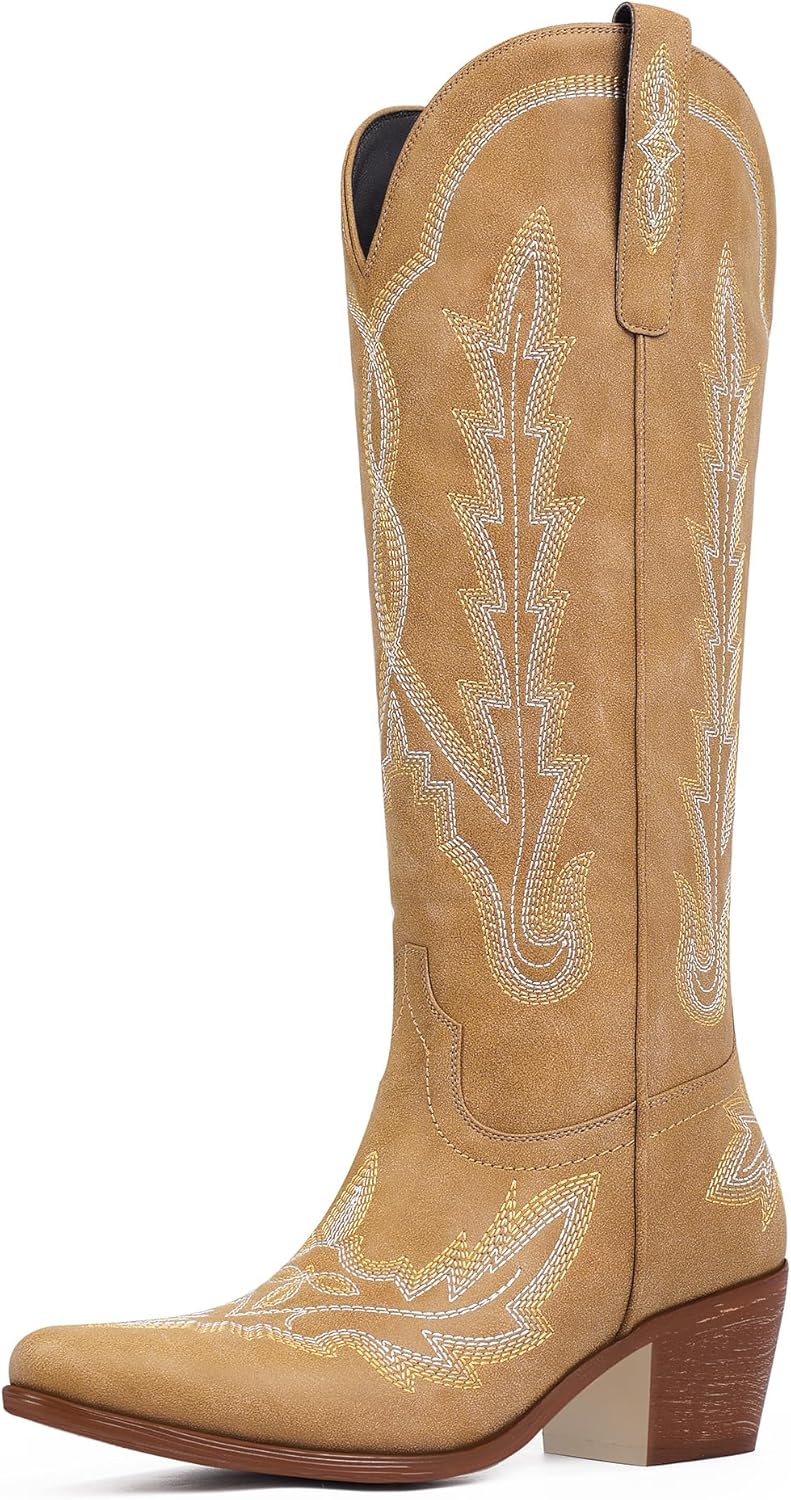 Ouepiano Cowboy Boots for Women with Classic Embroidery Style