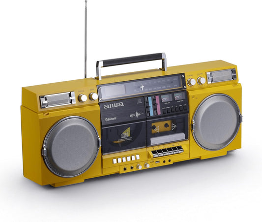 Aiwa Retro Boombox CD Player with Cassette Recording and Bluetooth