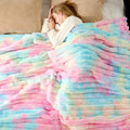 90 x 90 in Tie-dye Rainbow Faux Fur Throw Blanket - Cozy Plush Throw