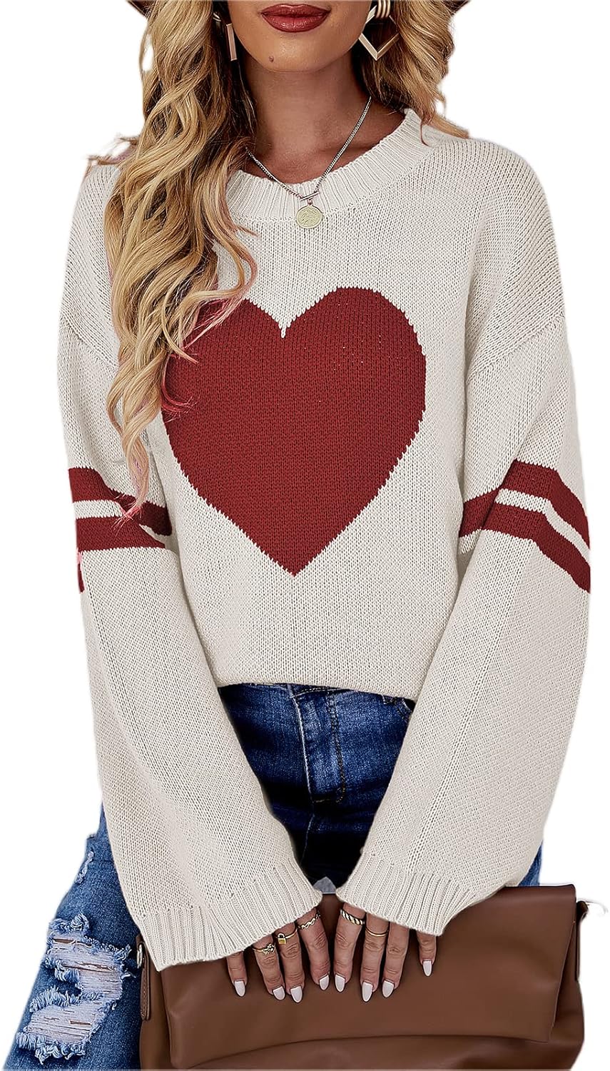 Heart Print Crewneck Love Sweater for Women